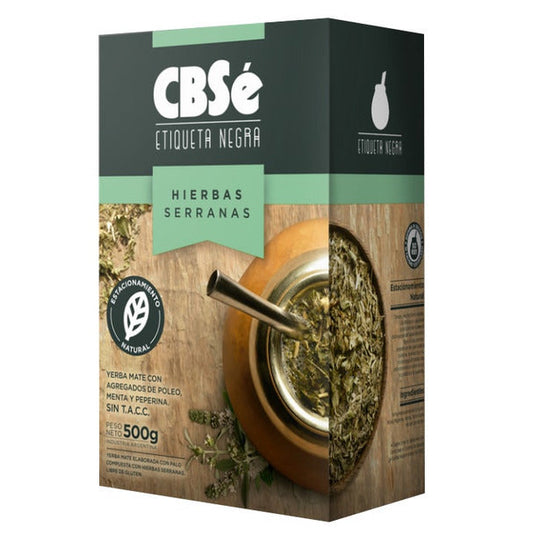 Pampa Direct CBSé Etiqueta Negra Yerba Mate Hierbas Serranas with Poleo, Mint & Peppermint, 500 g / 1.1 lb