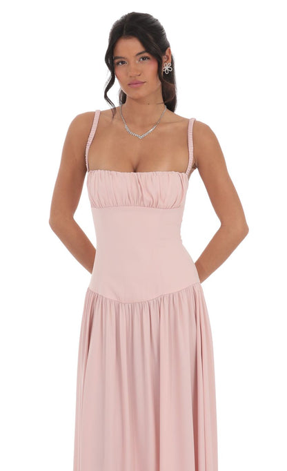 Lucy in the Sky Ruched Bust Maxi Dress in Dusty Rose
