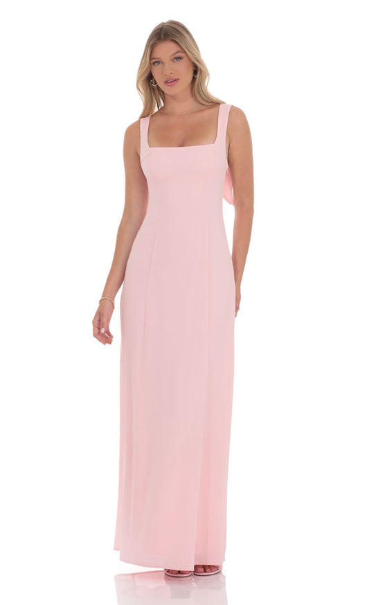 Lucy in the Sky Back Bows Maxi Dress in Pink