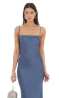 Lucy In The Sky Satin Open Back Maxi Dress in Blue