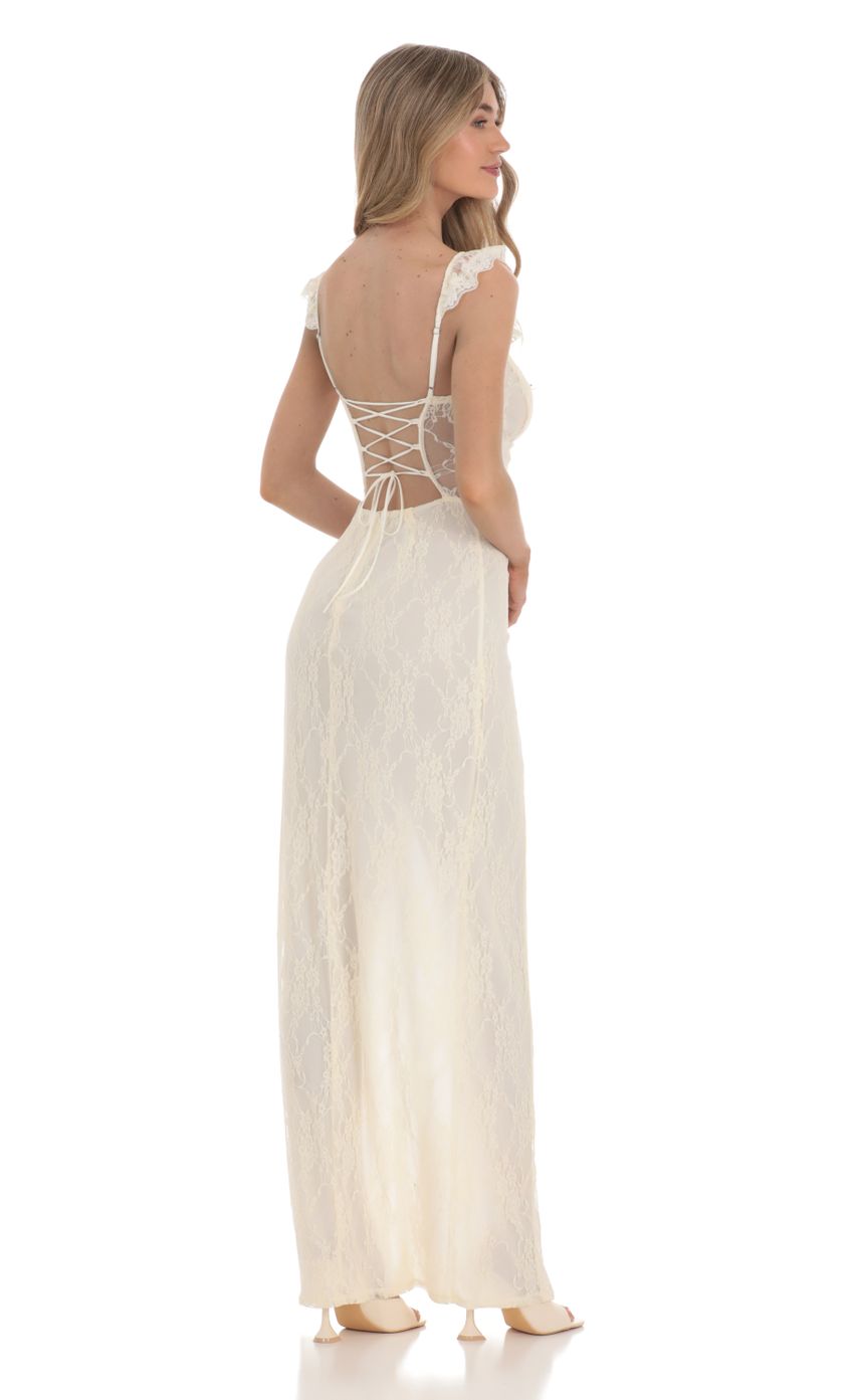 Lucy in the Sky Lace Ruffle Sleeve Maxi Dress in Cream