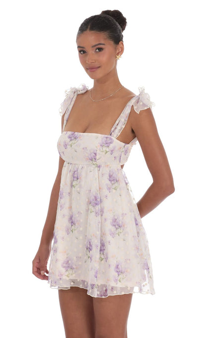 Lucy In The Sky Floral Babydoll Dress in Cream