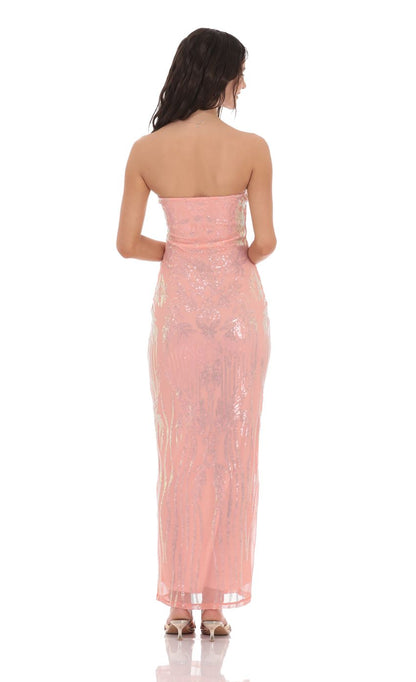 Lucy in the Sky Sequin Pattern Maxi Dress in Coral