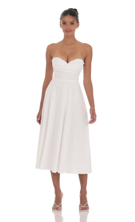 Lucy in the Sky Lace Bust A-Line Midi Dress in White