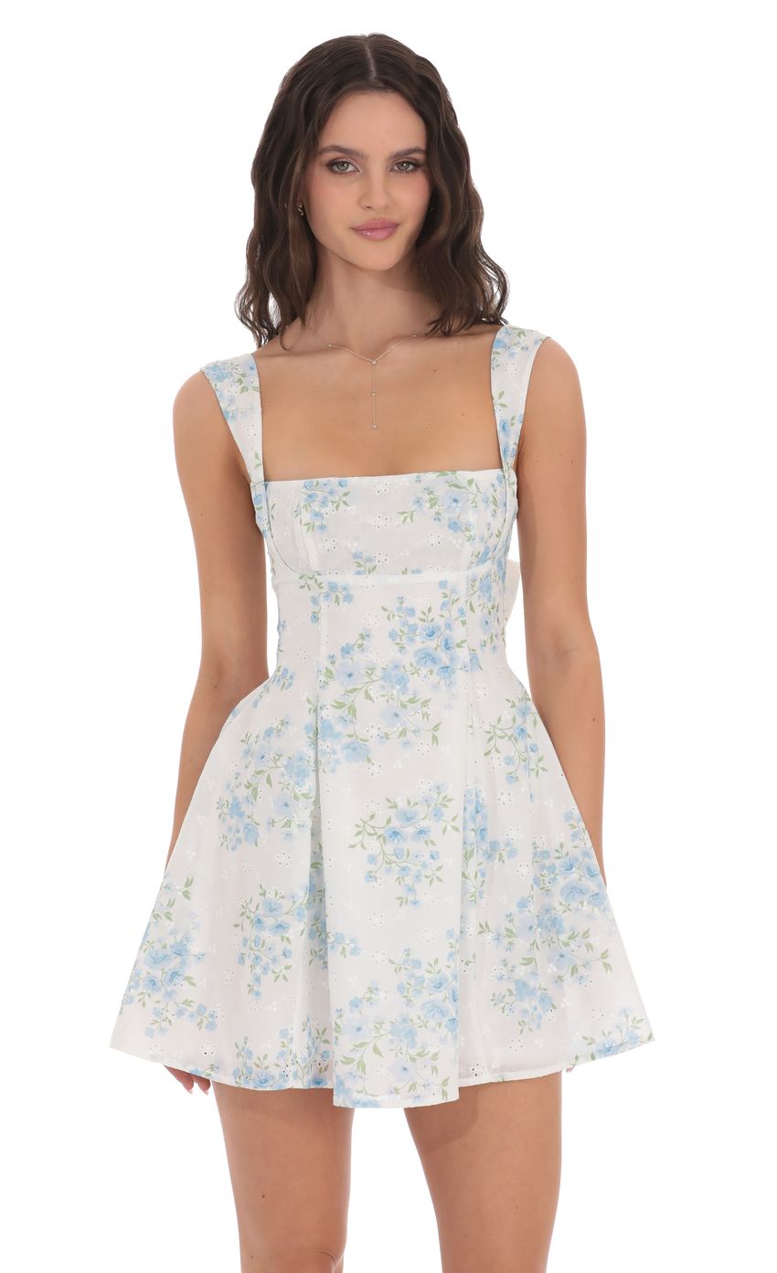 Lucy in the Sky Floral Eyelet Fit and Flare Dress in White