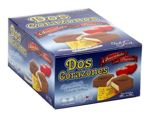 Pampa Direct Dos Corazones Bombones Milk Chocolate Bites Filled with Vanilla Cream by Felfort, 26 g / 0.9 oz (box of 20)