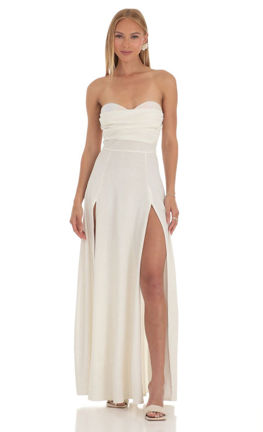Lucy In The Sky Shimmer Sequin Velvet Maxi Dress in White