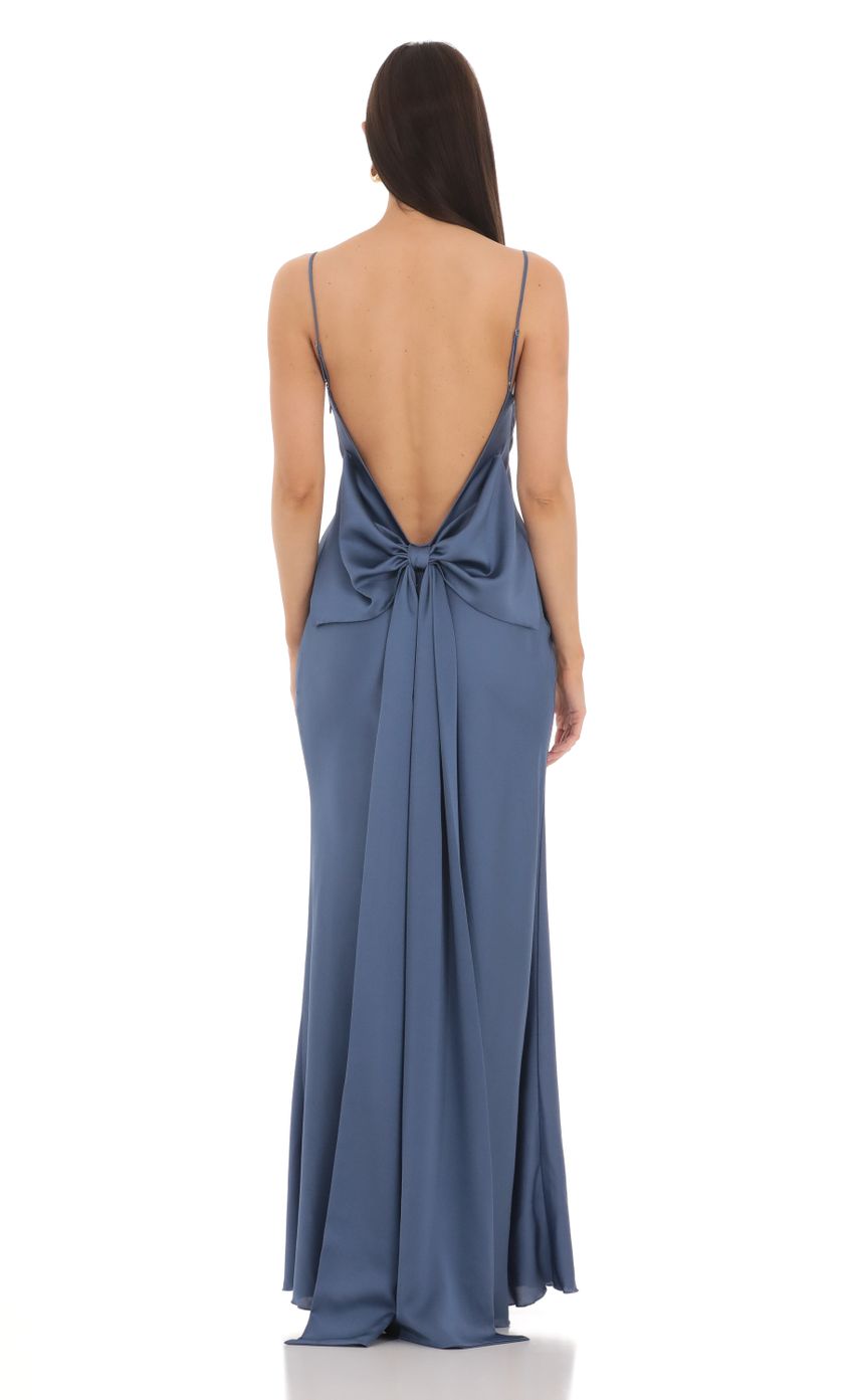 Lucy in the Sky Back Bow Satin Dress in Navy