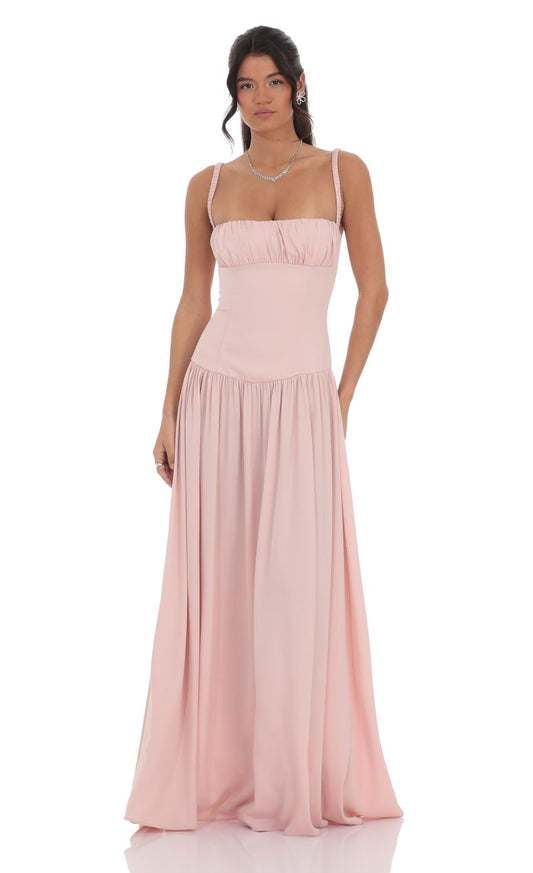 Lucy in the Sky Ruched Bust Maxi Dress in Dusty Rose