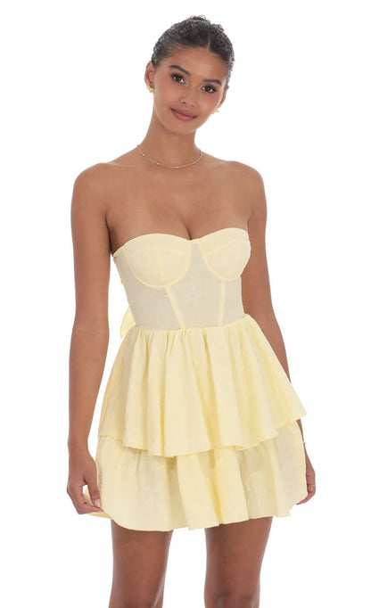 Lucy in the Sky Jacquard Corset Mini Dress in Yellow