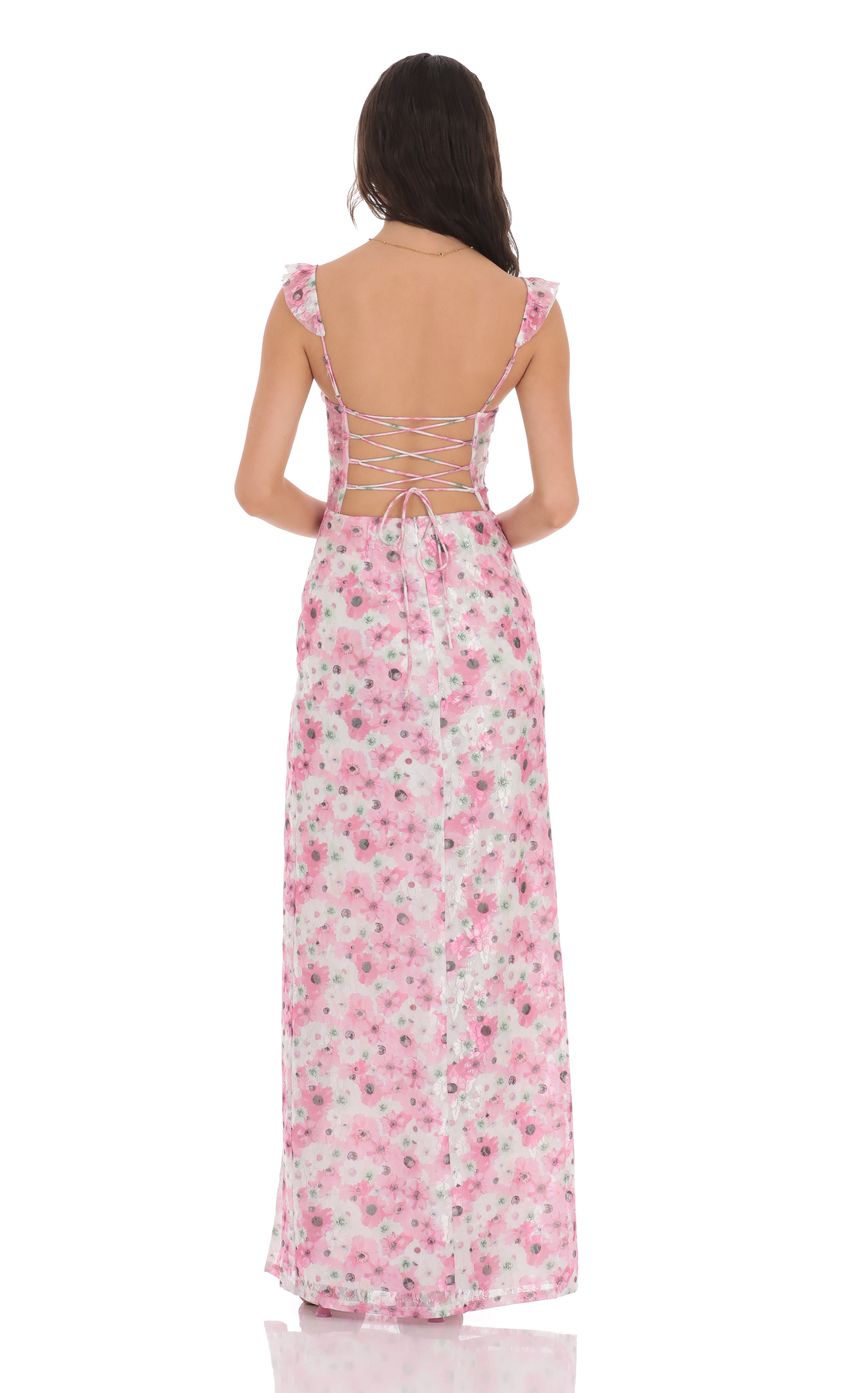 Lucy in the Sky Lace Floral Ruffle Sleeve Maxi Dress in White