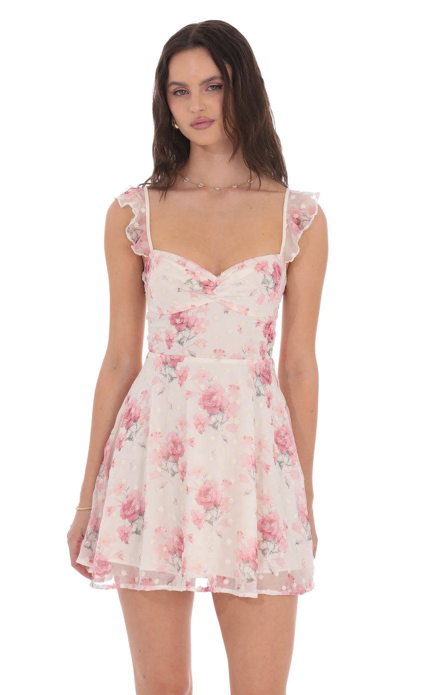 Lucy in the Sky Floral Ruffle Strap A-Line Dress in White