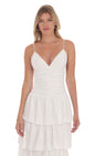 Lucy In The Sky Ruched Ruffle Eyelet Maxi Dress in White