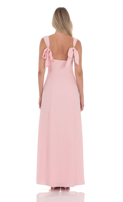 Lucy in the Sky Back Bows Maxi Dress in Pink