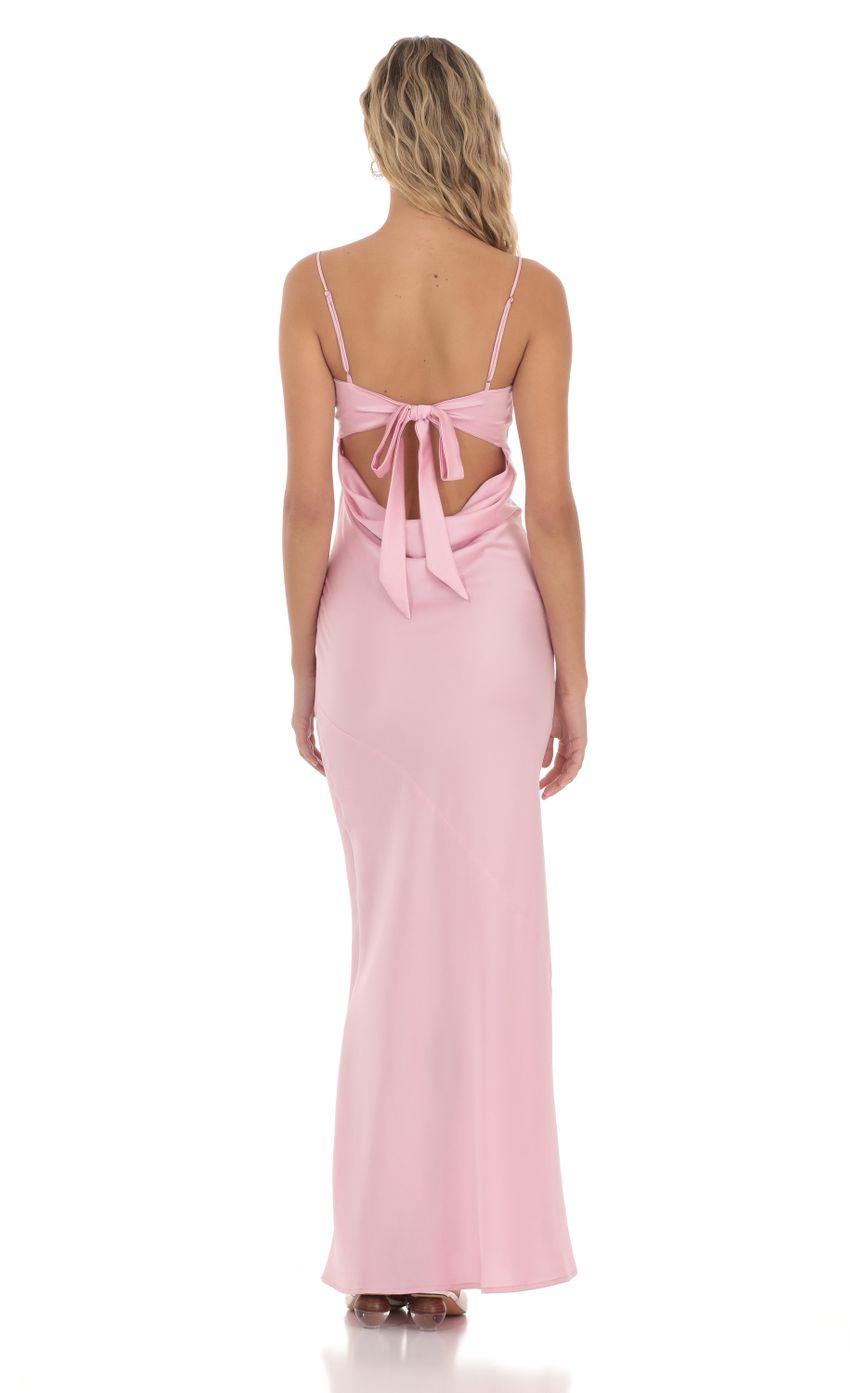 Lucy in the Sky Satin Open Back Maxi Dress in Pink