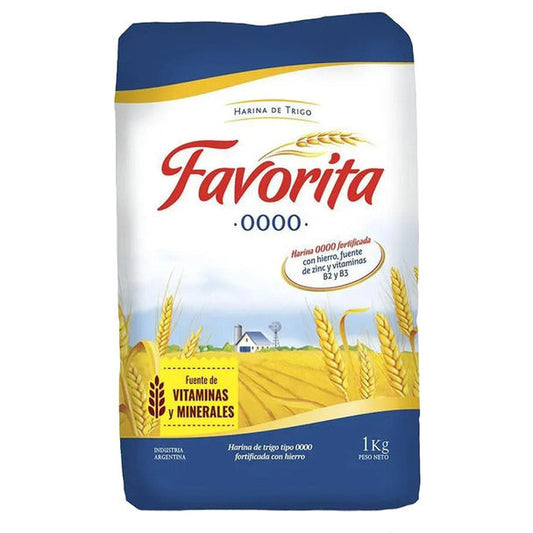 Pampa Direct Favorita Fine 0000 Wheat Flour Harina with Vitamins Excellent for Cooking and Baking, 1 kg / 2.2 lb
