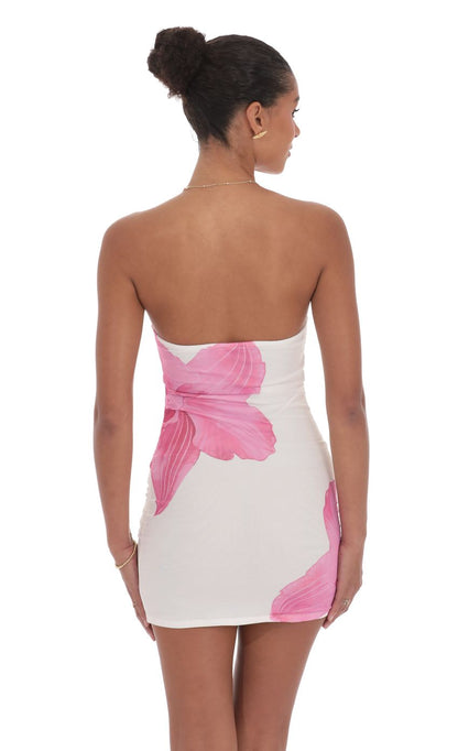 Lucy in the Sky Floral Mesh Strapless Bodycon Dress in White
