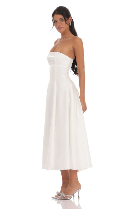 Lucy In The Sky Sheen Empire Waist Midi Dress in Ivory