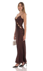 Lucy In The Sky Satin Cutout Ties Maxi Dress in Brown