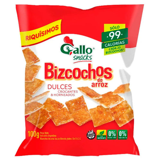 Pampa Direct Gallo Bizcochos Galletas Arroz Dulce Sweet Gluten-Free Sin TACC Crocante Horneadas Baked, 100 g / 3.5 oz ea (pack of 3)