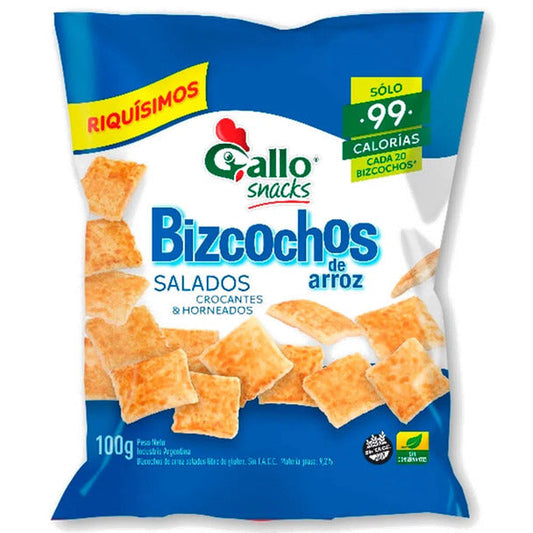 Pampa Direct Gallo Bizcochos Galletas Arroz Salado Salted Gluten-Free Sin TACC Crocante Horneadas Baked, 100 g / 3.5 oz ea (pack of 3)