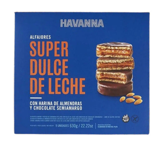 Pampa Direct Havanna Alfajor Super Dulce De Leche Chocolate Semiamargo with Dulce de Leche & Almond Flour (box of 9)