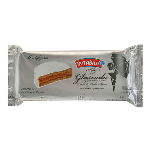 Pampa Direct Terrabusi Alfajores Bandeja Sugar Frosting Filled with Dulce de Leche, Glaseado Relleno con Dulce de Leche, box of 6