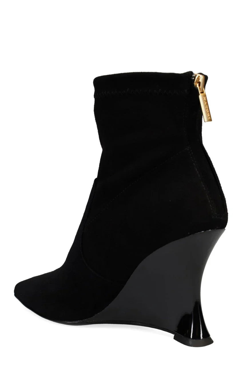 Natori Neko Luxe Leopard Satin Wedge Ankle Boot - Black