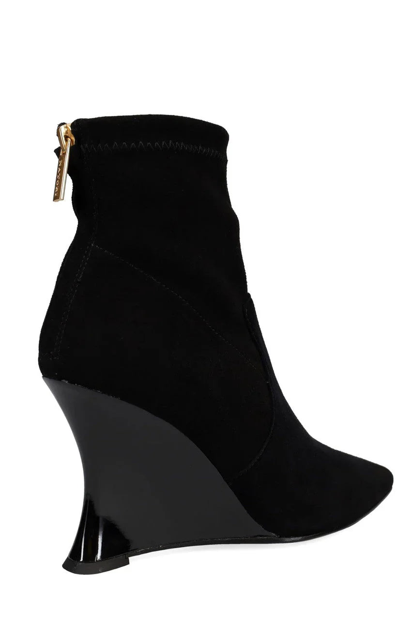 Natori Neko Luxe Leopard Satin Wedge Ankle Boot - Black