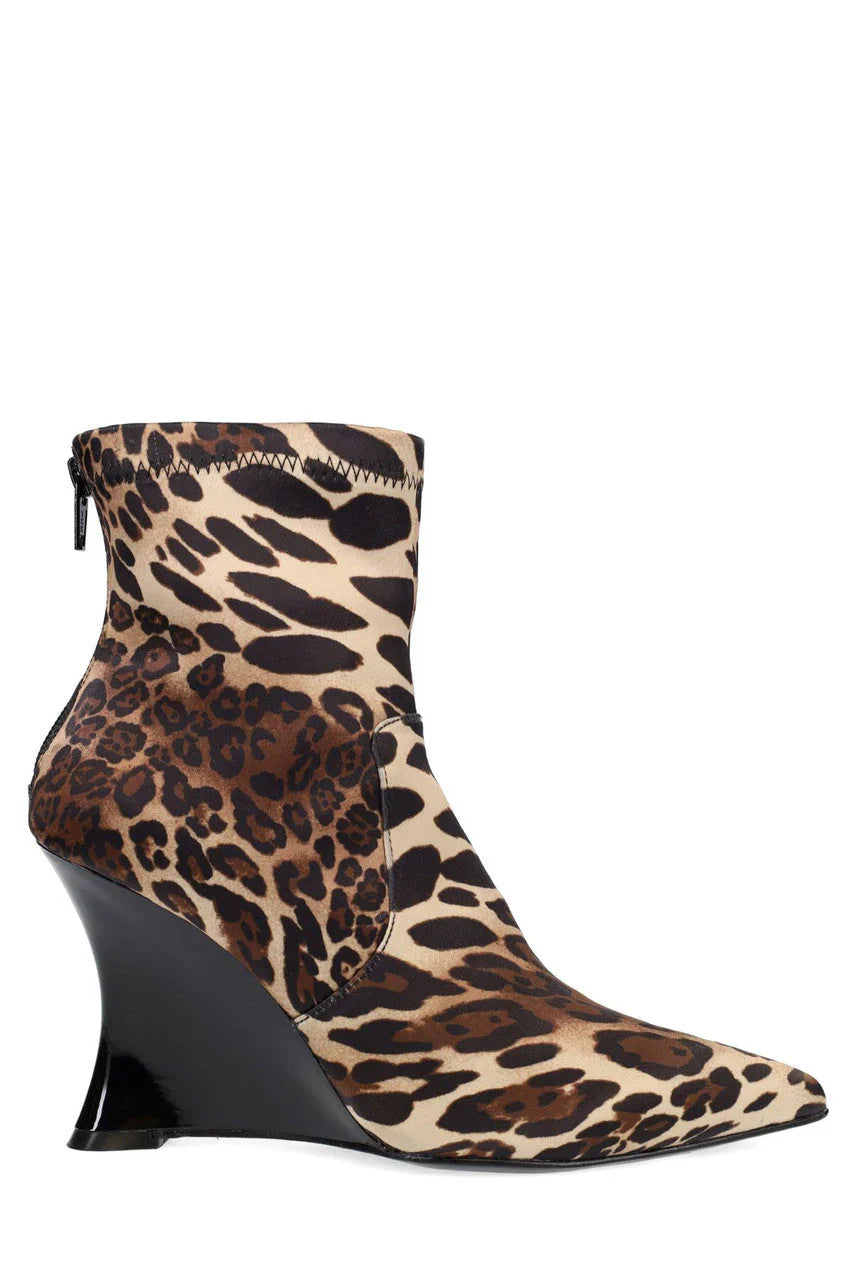 Natori Neko Luxe Leopard Satin Wedge Ankle Boot - Chestnut