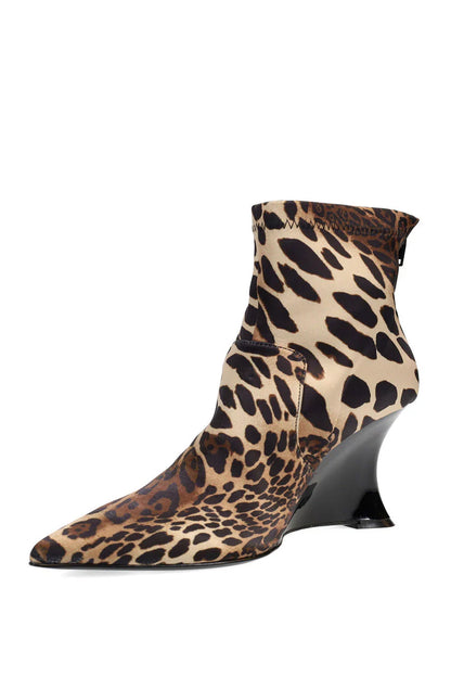Natori Neko Luxe Leopard Satin Wedge Ankle Boot - Chestnut