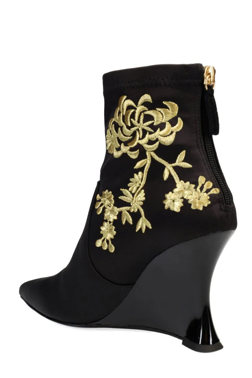 Natori Neko Satin Embroidery Wedge Ankle Boot