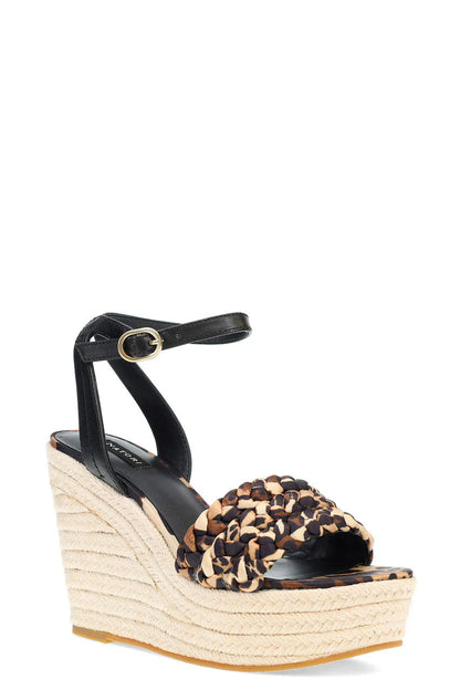 Natori Rae Luxe Leopard Hinami Braided Wedge Sandals - Chestnut