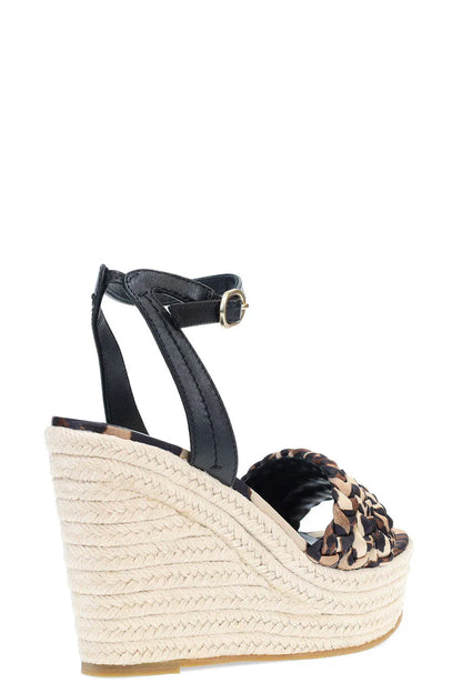 Natori Rae Luxe Leopard Hinami Braided Wedge Sandals - Chestnut