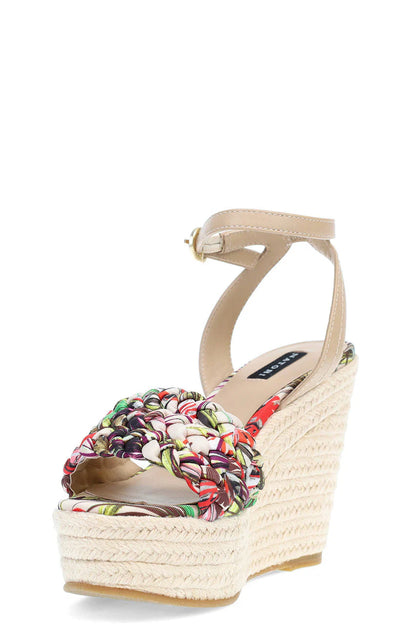 Natori Rae Tropical Braided Wedge Sandals - Natural
