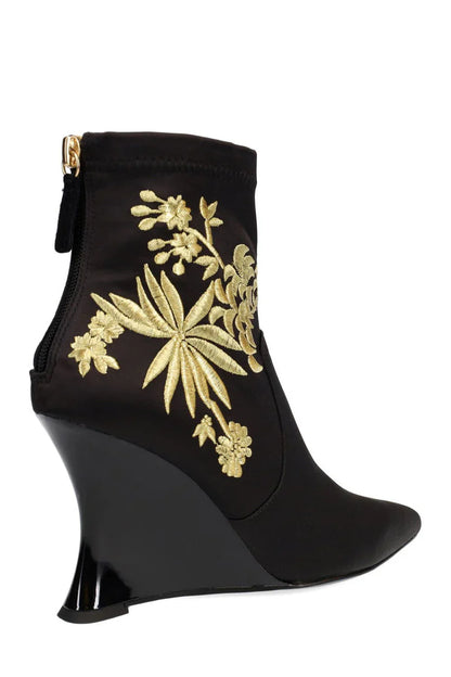 Natori Neko Satin Embroidery Wedge Ankle Boot