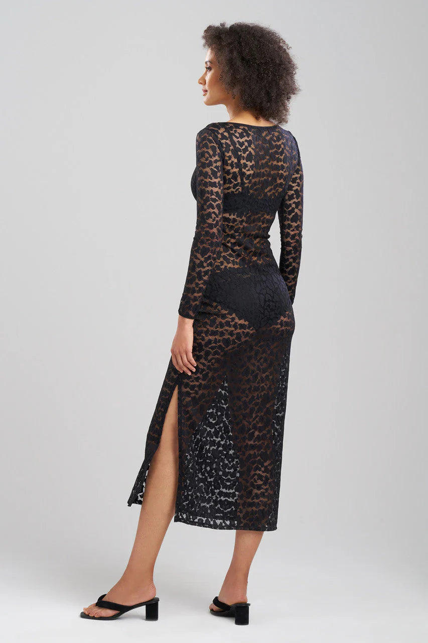 NATORI Temptation Sheer Allover Lace Slit Slip Dress