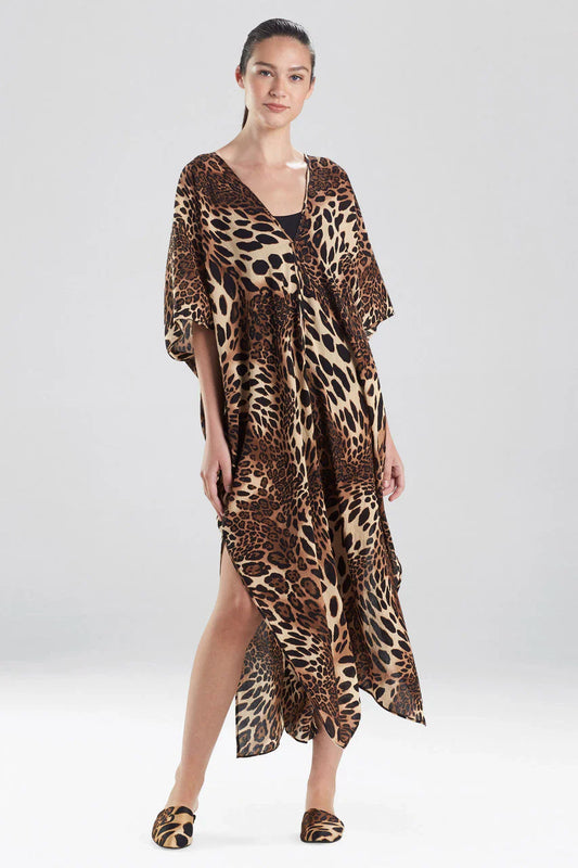 NATORI Luxe Leopard Cotton Gauze Caftan Cover-Up
