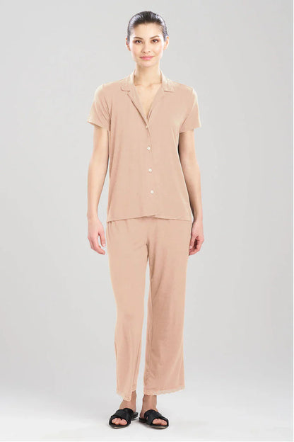 Natori Feathers Essentials Lenzing Ecovero Viscose Lace Applique Trim PJ - Café