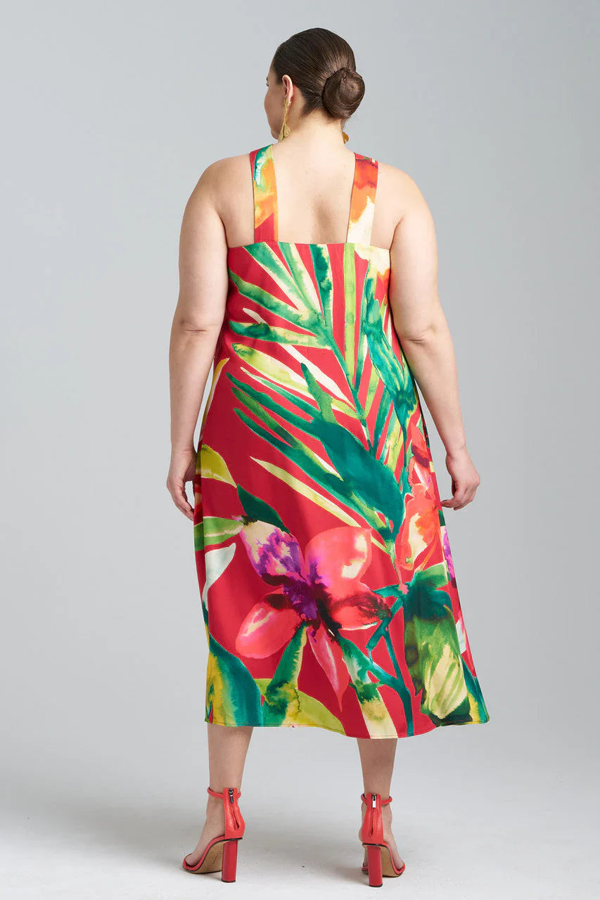 NATORI Mallorca Printed Cotton Silk Halter Dress