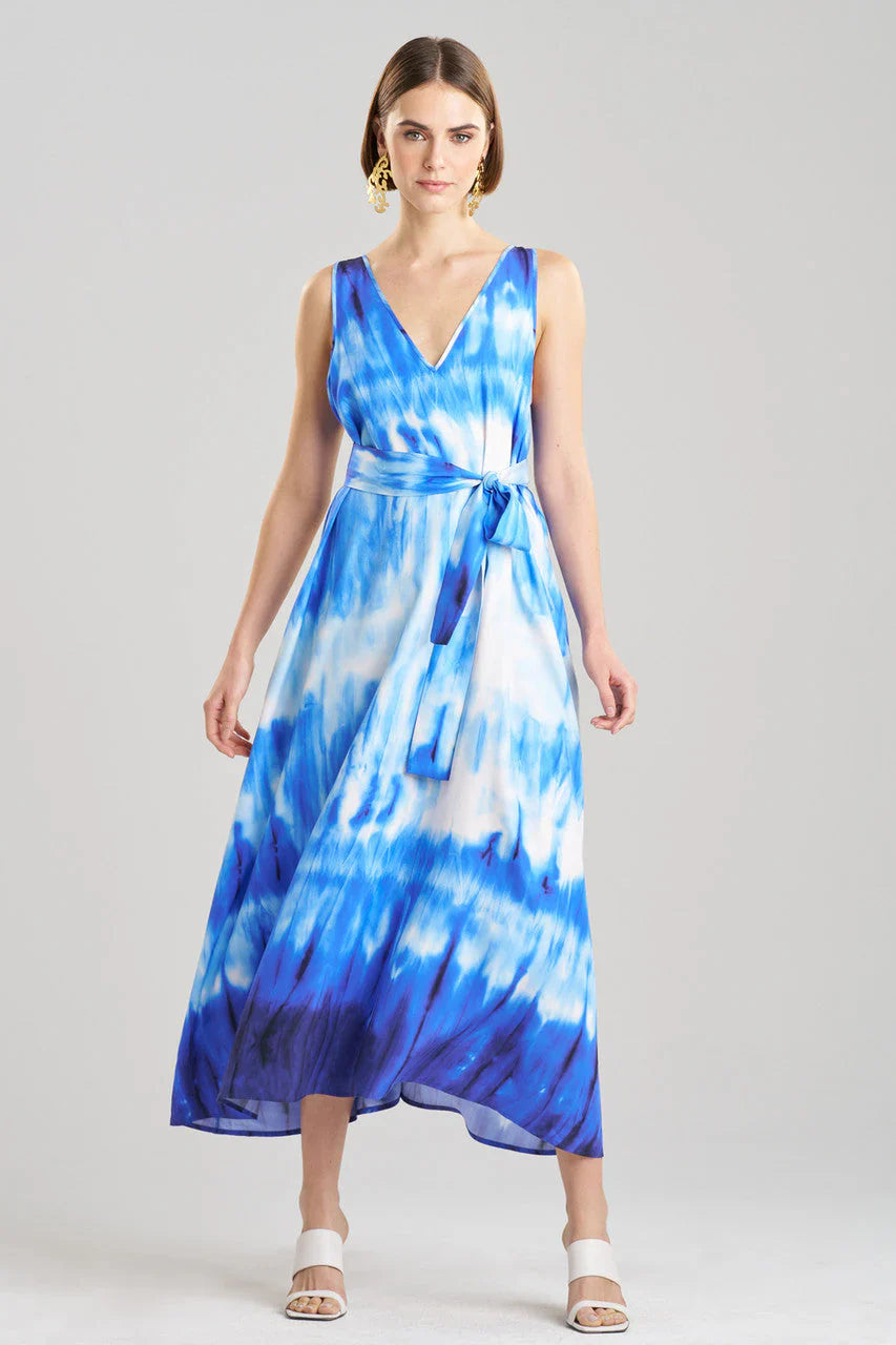 NATORI Santorini Printed Cotton Silk Trapeze Tank Dress