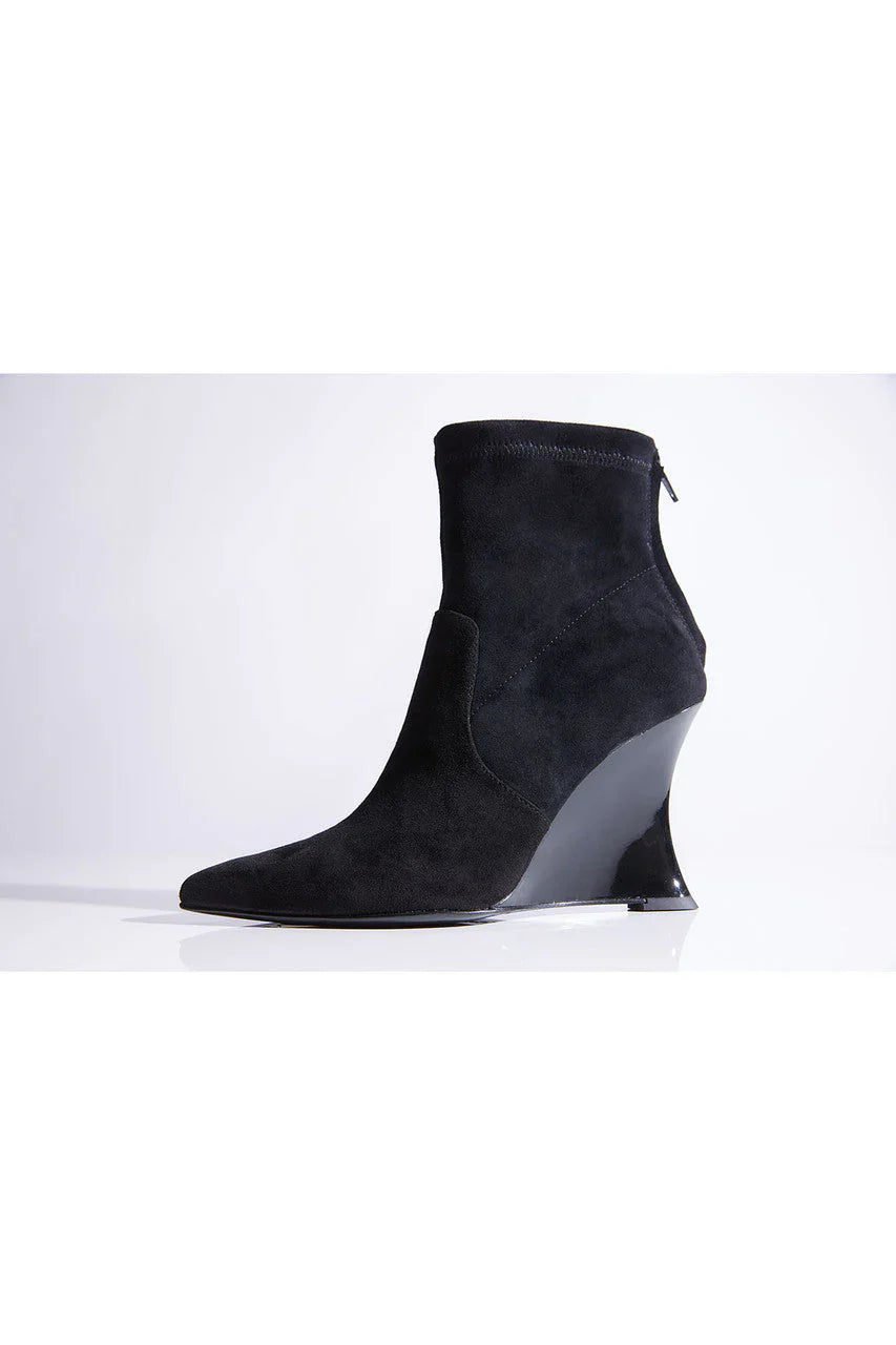 Natori Neko Suede Wedge Ankle Boot - Black
