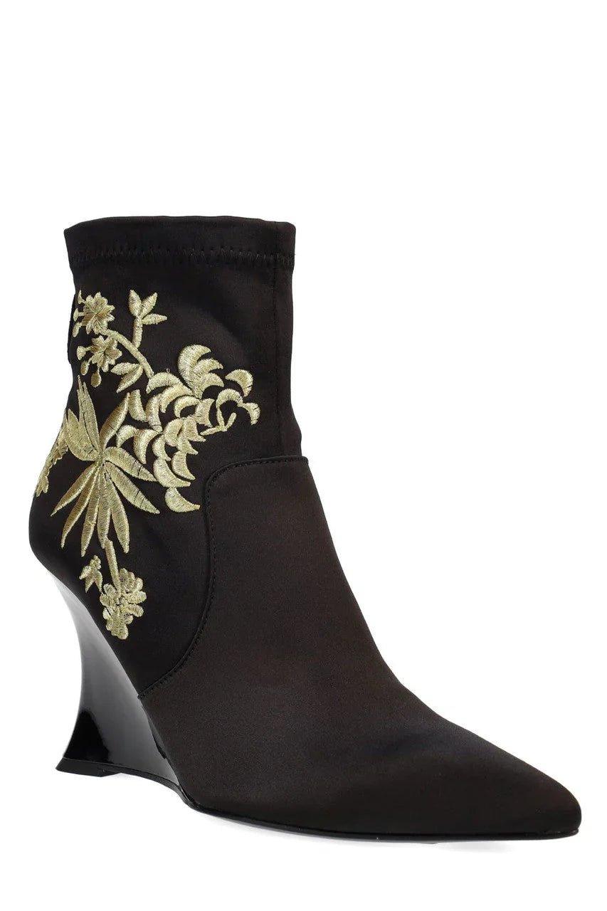 Natori Neko Satin Embroidery Wedge Ankle Boot
