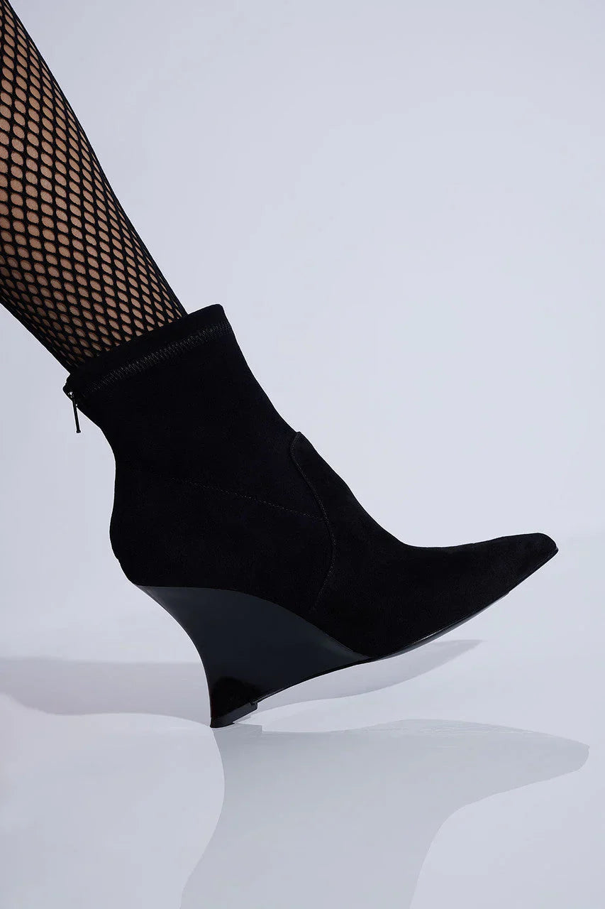 Natori Neko Suede Wedge Ankle Boot - Black