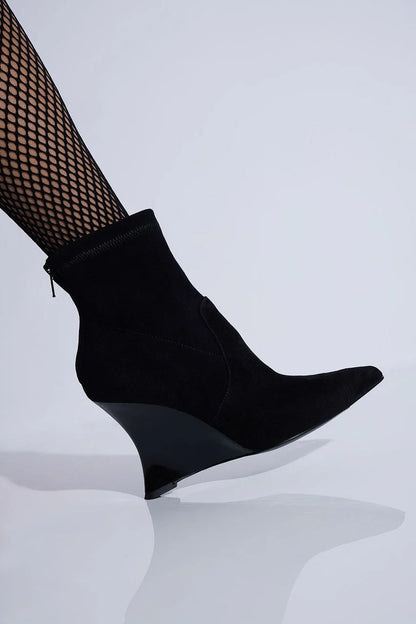 Natori Neko Suede Wedge Ankle Boot - Black