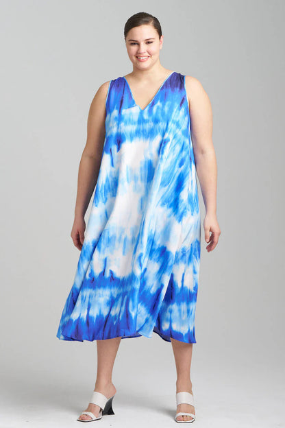 NATORI Santorini Printed Cotton Silk Trapeze Tank Dress