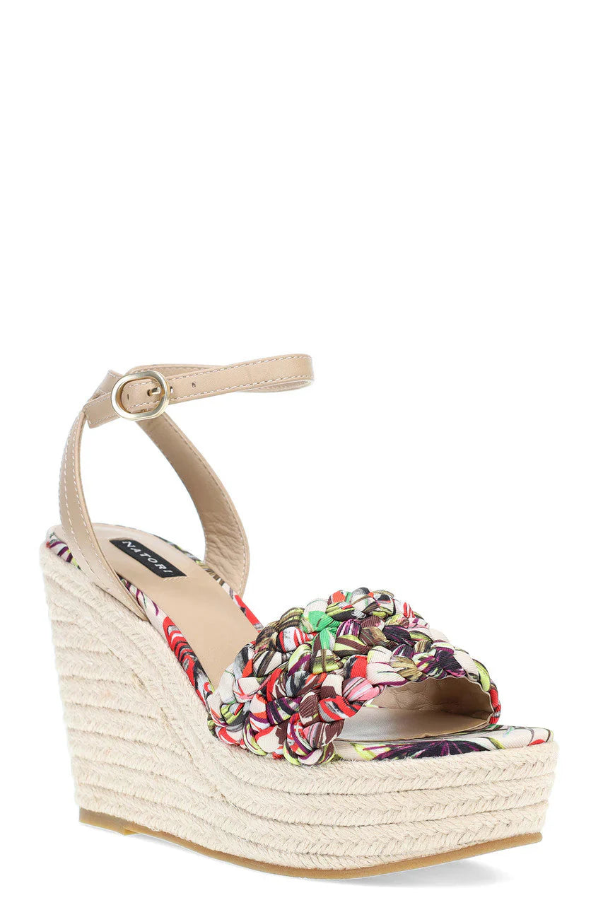 Natori Rae Tropical Braided Wedge Sandals - Natural