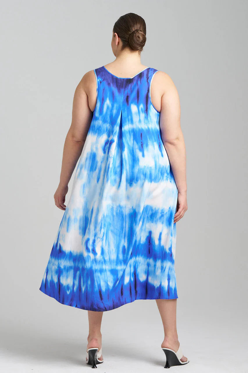 NATORI Santorini Printed Cotton Silk Trapeze Tank Dress