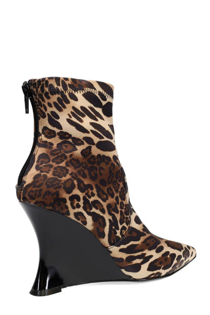 Natori Neko Luxe Leopard Satin Wedge Ankle Boot - Chestnut
