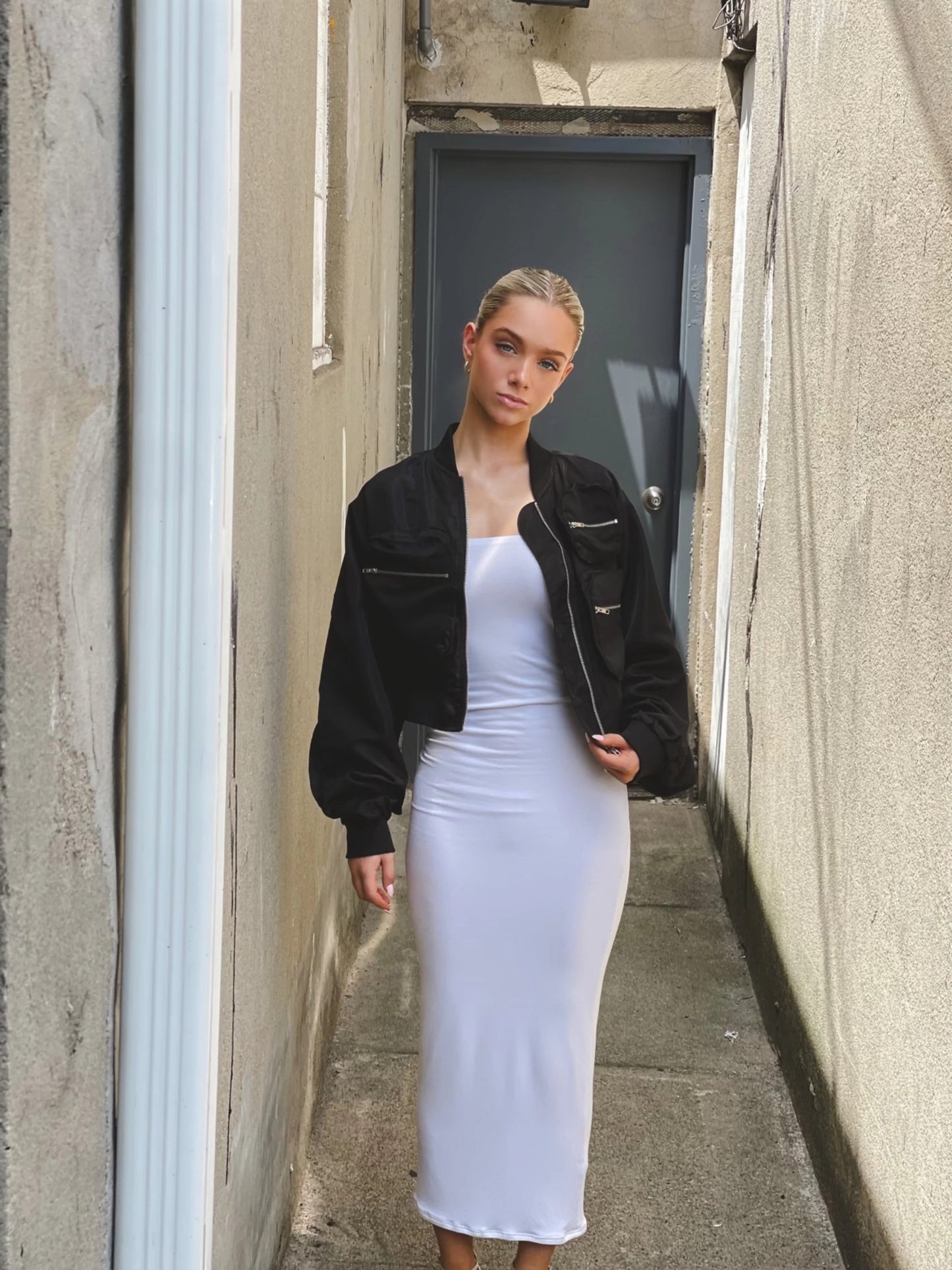 Ruby & Jenna Women's Cropped Bomber Jacket